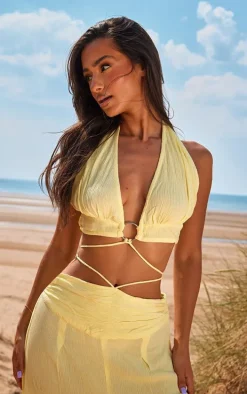 Lemon Linen Look Plunge Beach Set