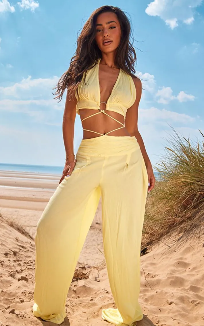 Lemon Linen Look Plunge Beach Set
