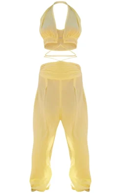 Lemon Linen Look Plunge Beach Set