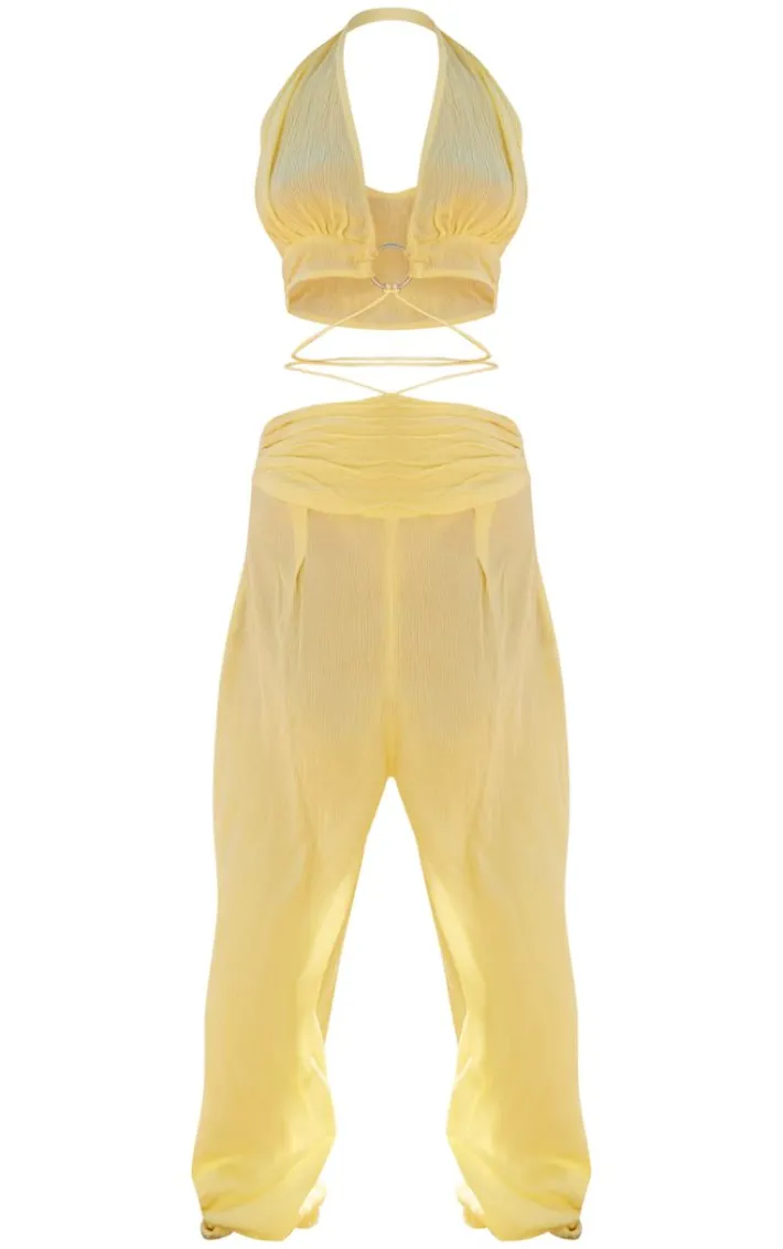Lemon Linen Look Plunge Beach Set