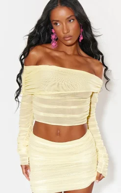 Lemon Mesh Ruched Micro Mini Skirt