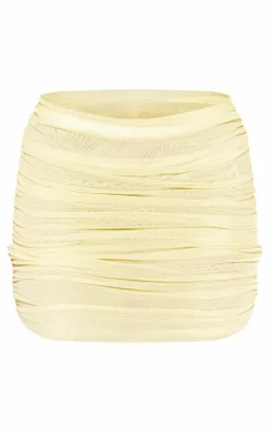 Lemon Mesh Ruched Micro Mini Skirt