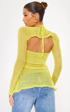 Lemon Open Knit Open Front Top & Sleeves