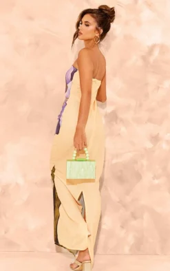 Lemon Oversized Chiffon Floral Print Bandeau Maxi Dress