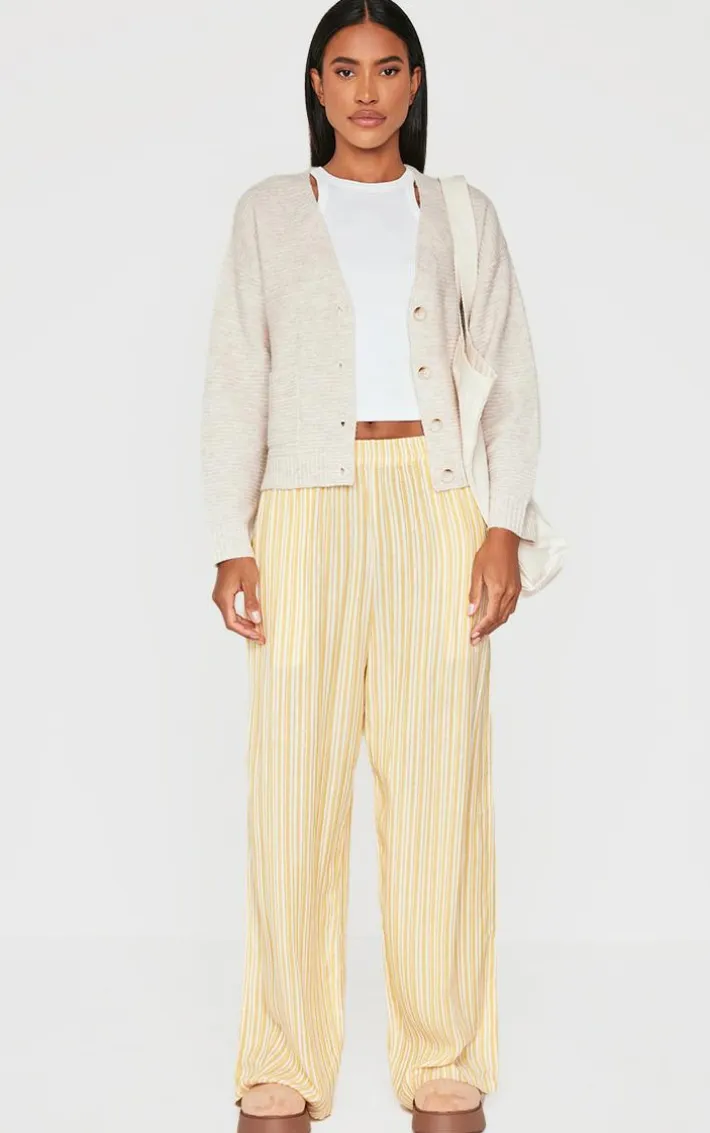 Lemon Pinstripe Linen Look Elasticated Waist Pants