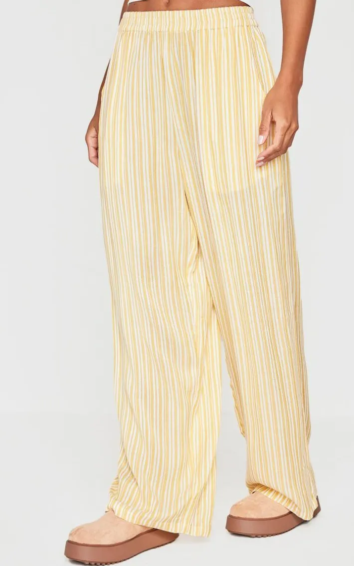 Lemon Pinstripe Linen Look Elasticated Waist Pants