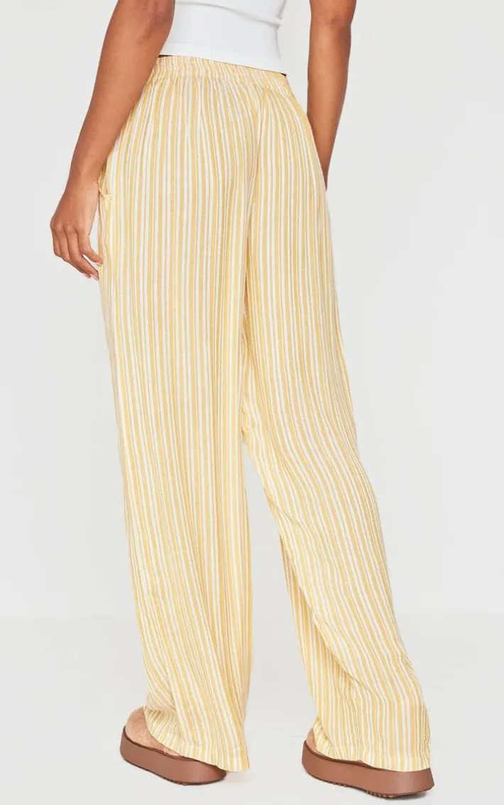 Lemon Pinstripe Linen Look Elasticated Waist Pants
