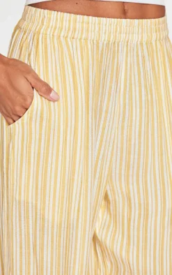 Lemon Pinstripe Linen Look Elasticated Waist Pants