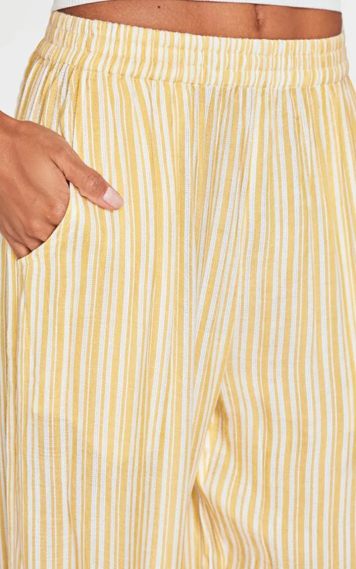 Lemon Pinstripe Linen Look Elasticated Waist Pants