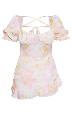 Lemon Print Tie Detail Low Back Frill Hem Romper