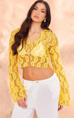 Lemon Printed Chiffon Embroidered Shirt