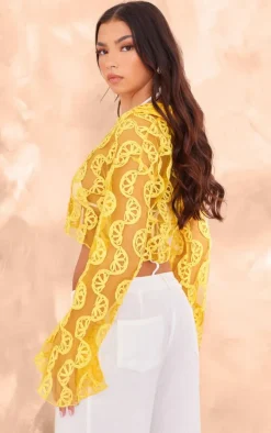 Lemon Printed Chiffon Embroidered Shirt