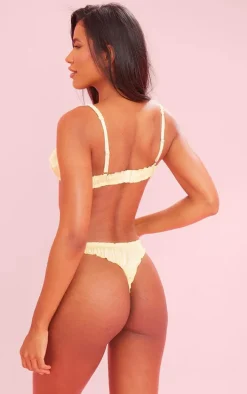 Lemon Satin Ruched Frill Lingerie Set