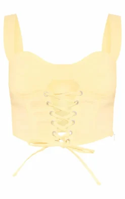 Lemon Stretch Woven Boned Lace Up Crop Top