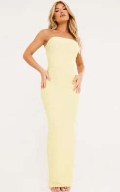 Lemon Textured Bandeau Split Front Midaxi Dress