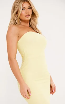 Lemon Textured Bandeau Split Front Midaxi Dress
