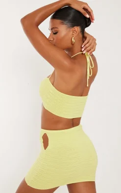 Lemon Textured Knit Key Hole Top