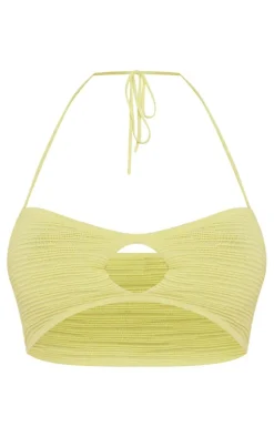 Lemon Textured Knit Key Hole Top