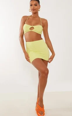 Lemon Textured Knit Side Tie Mini Skirt