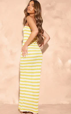 Lemon Textured Stripe Bandeau Midaxi Dress