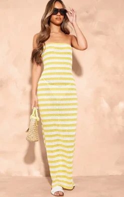 Lemon Textured Stripe Bandeau Midaxi Dress