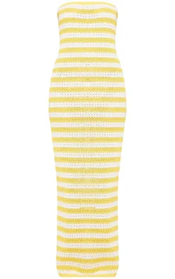 Lemon Textured Stripe Bandeau Midaxi Dress
