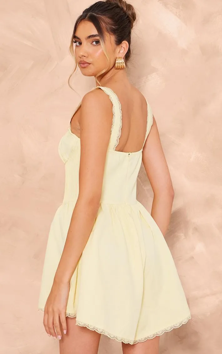 Lemon Woven Corset Lace Trim Romper