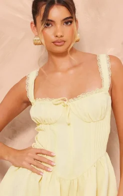 Lemon Woven Corset Lace Trim Romper