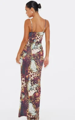 Leopard Abstract Print Slinky Maxi Dress