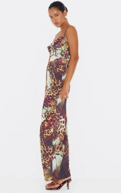 Leopard Abstract Print Slinky Maxi Dress