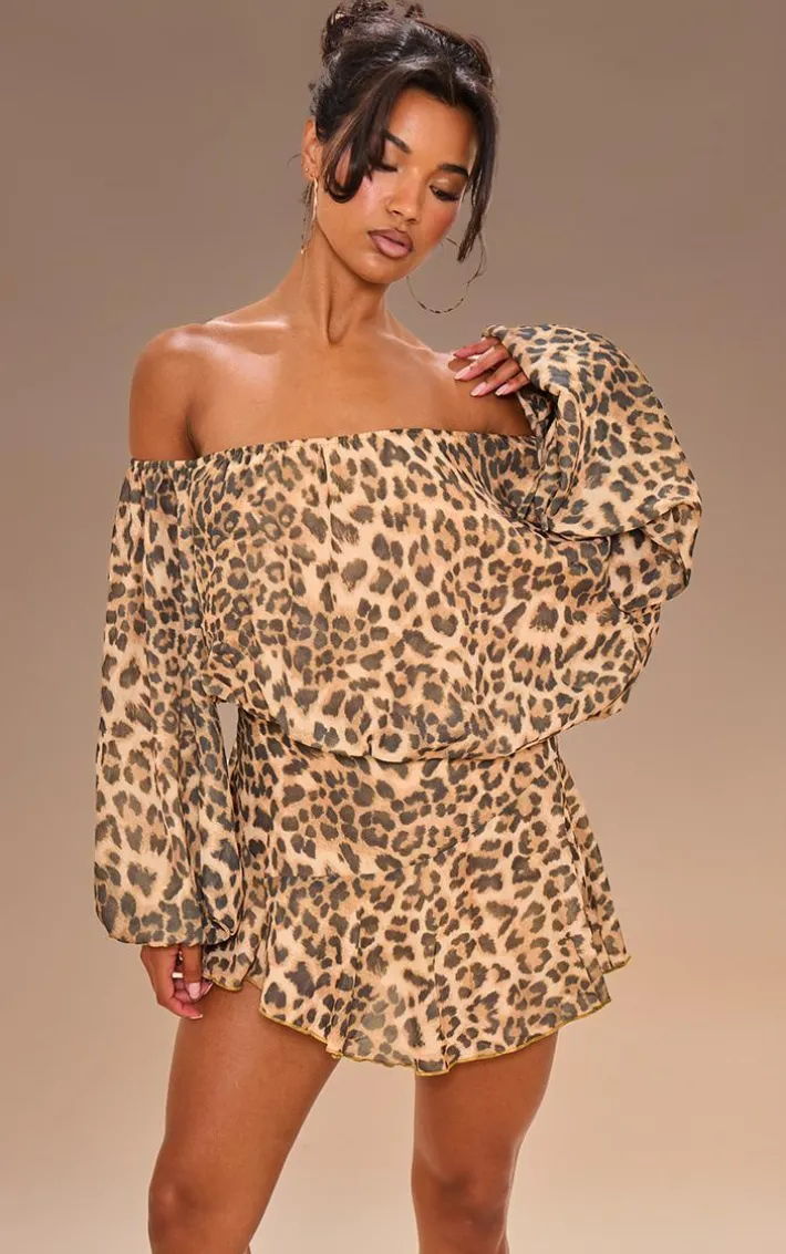 Leopard Chiffon One Shoulder Floaty Skort Romper