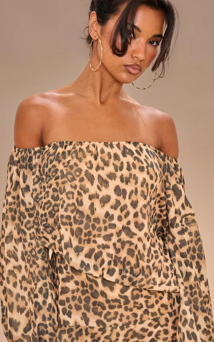 Leopard Chiffon One Shoulder Floaty Skort Romper