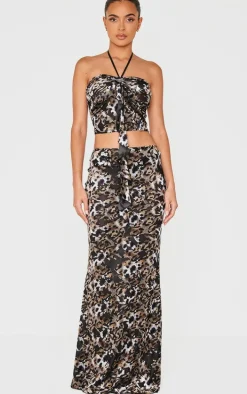 Leopard Devore Fish Tail Maxi Skirt
