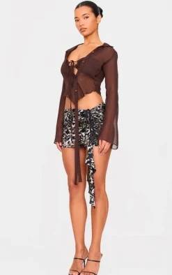 Leopard Devore Tie Side Detail Draped Mini Skirt