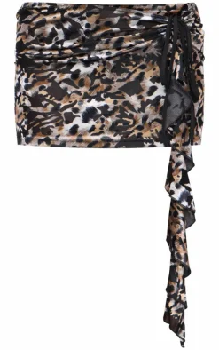 Leopard Devore Tie Side Detail Draped Mini Skirt