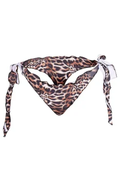 Leopard Frill Bow Detail Tie Side Bikini Bottoms