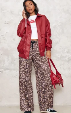 Leopard Premium Printed Faux Suede Wide Leg Pants