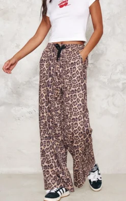 Leopard Premium Printed Faux Suede Wide Leg Pants