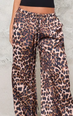 Leopard Premium Satin Low Rise Wide Leg Drawstring Pants