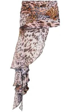 Leopard Print Bead Trim Asymmetric Midaxi Skirt