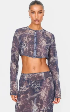 Leopard Print Chiffon Cropped Blouse