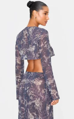 Leopard Print Chiffon Cropped Blouse