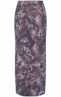 Leopard Print Chiffon Mid Rise Maxi Skirt