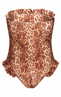 Leopard Print Frill Detail Bandeau Swimsuit