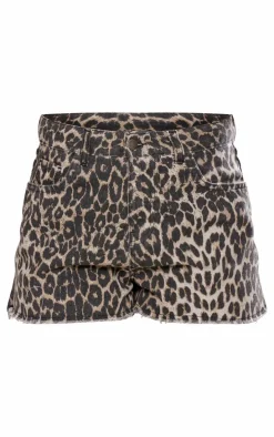 Leopard Print High Waisted Denim Shorts