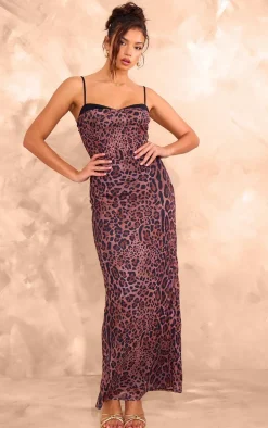 Leopard Print Mesh Cup Cami Maxi Dress