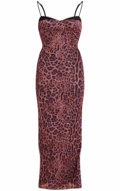 Leopard Print Mesh Cup Cami Maxi Dress