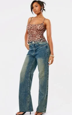 Leopard Print Mesh Longline Cami