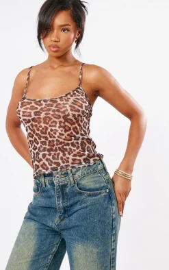 Leopard Print Mesh Longline Cami