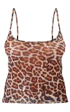 Leopard Print Mesh Longline Cami